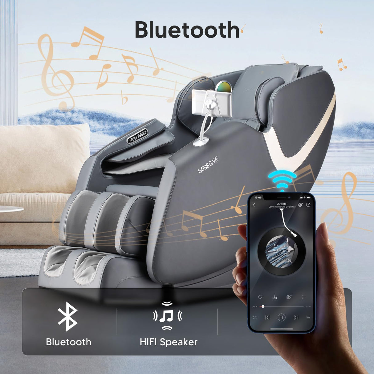 BOSSCARE 2025 Full Body Zero Gravity Massage Chair, APP Control Shiatsu Massaging Recliner with Foot Roller, Back Heated, Bluetooth Speaker, Touch Screen for Family & Friends BOSSCARE