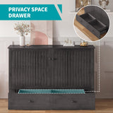 BALUS Murphy Cabinet Bed, Queen Size Cabinet Chest Bed with USB Charging Station, Tri-Fold Mattress, 2 Storage Drawers Modern Convertible Wooden Wall Beds for Apartment Bedroom - Dark Grey BALUS