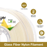 Nylon Glass Filled Filament Nylon Glass Fiber 3D Printer Filament PA6-GF 1kg with AMS-Compatible Reusable PC Spool, Dyable Nautre White (Nature White) yxpolyer