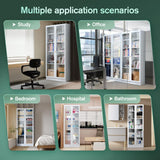 IRONMIX Metal Bookshelf with Doors and Adjustable Shelves, 70.87" H Tall Bookcase, 5-Tier Curio Cabinet for Collectibles, White Storage Cabinet for Home Office Living Room IRONMIX