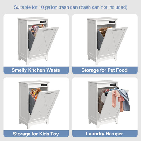 FiveWillowise Tilt Out Trash Cabinet, Kitchen Trash Can Cabinet w/Negative ion and deodorizing Function, Dog Proof 20 Gallon Garbage Can Cabinet for Kitchen, Bathroom, Living Room, White FiveWillowise