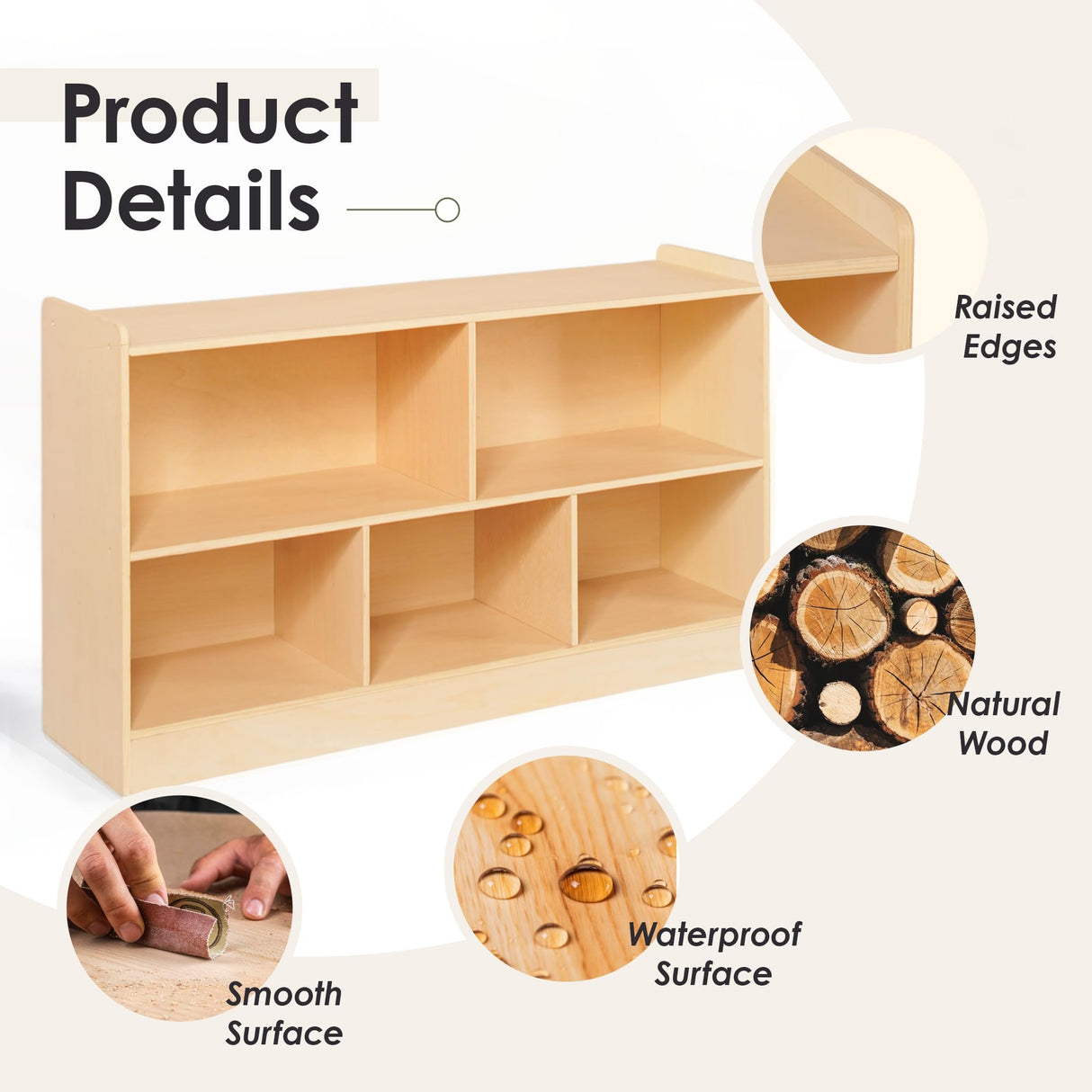 Leeshyah 5-Section Wooden Toy Shelf for Kids, Montessori Shelf Storage with Open Shelving & Customizable Layout | Safe, Sturdy Design for Kids Room, Classroom & Playroom Leeshyah