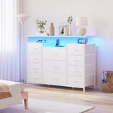LUMTOK 11 Drawers Dresser with Fabric Drawers,Charging Station, LED Lights and Shelves for Bedroom Storage Organization LUMTOK