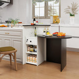 SILKYDRY Reception Desk, Small Retail Checkout Counter with Lockable Drawer and Open Shelves, Wooden Computer Workstation for Home Office Lobby, White Oval Desktop & Black Counter SILKYDRY