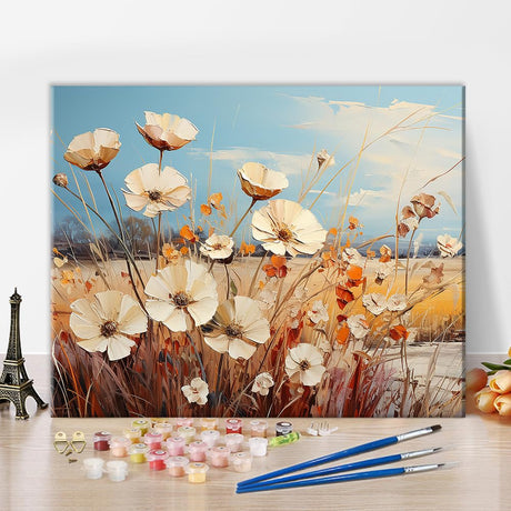 TUMOVO Daisies Paint by Numbers Adult Daisies on The Indian Summer Field Paint by Number Kits Impressionism Oil Painting with Brushes and Pigment for Home Decoration, 16 x20 Inch TUMOVO