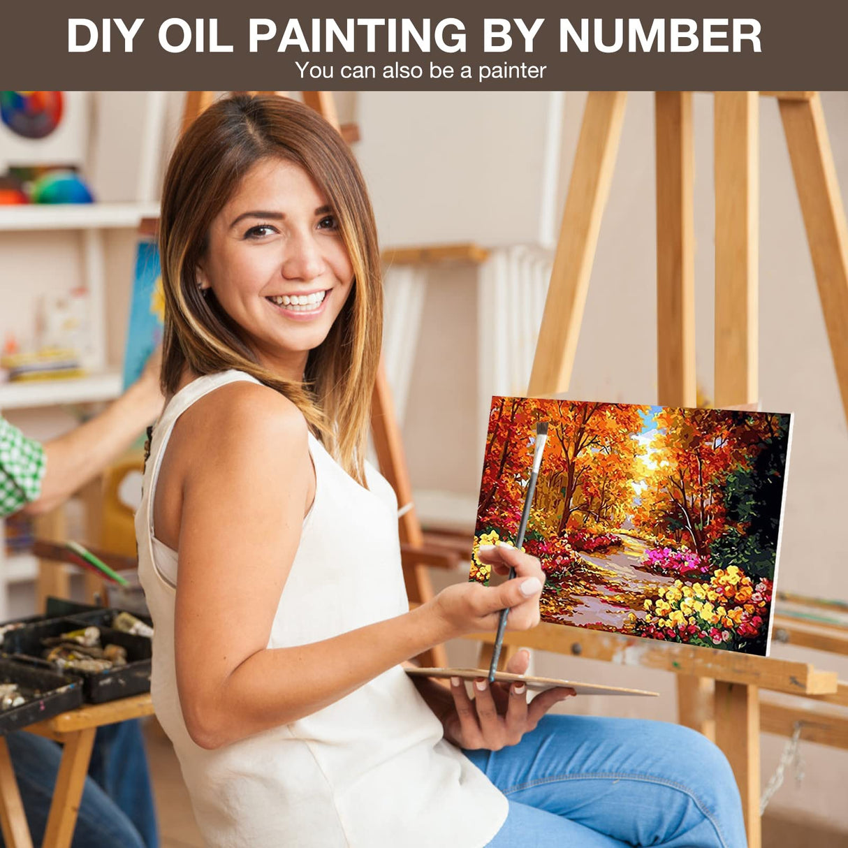 Fycert Paint by Numbers Kit for Adults Kids - Crafts DIY Paint by Numbers Kits for Beginners - Color by Numbers Pack on Canvas Painting Kit - Acrylic Paint on Mountains Lake Fycert