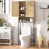 FiveWillowise Natural Rattan Over-The-Toilet Storage Cabinet with Adjustable Shelf and Metal Stand FiveWillowise