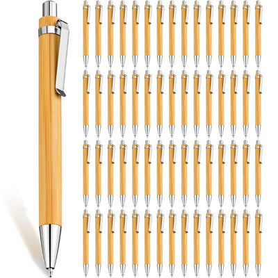 Leelosp Bamboo Pen Retractable Ballpoint Pen Black Ink 1 mm Sustainable Pens for Writing Office Products Wooden Bamboo Ballpoint Pen for Journal School Supplies Decorations (60 Pcs)