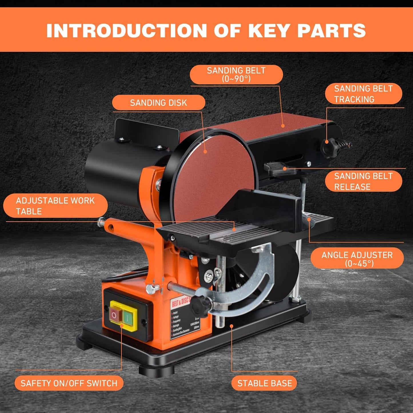 DAJYAWON MM1510 3.2-Amp Belt Sander, 4 x 36 in. Belt and 6 in. Disc Sander, 2/3HP Belt Disc Sander Combo with 2 Dust Collection Port, Bench Belt Sander for Woodworking, Metal Working - WoodArtSupply