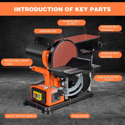 DAJYAWON MM1510 3.2-Amp Belt Sander, 4 x 36 in. Belt and 6 in. Disc Sander, 2/3HP Belt Disc Sander Combo with 2 Dust Collection Port, Bench Belt Sander for Woodworking, Metal Working - WoodArtSupply