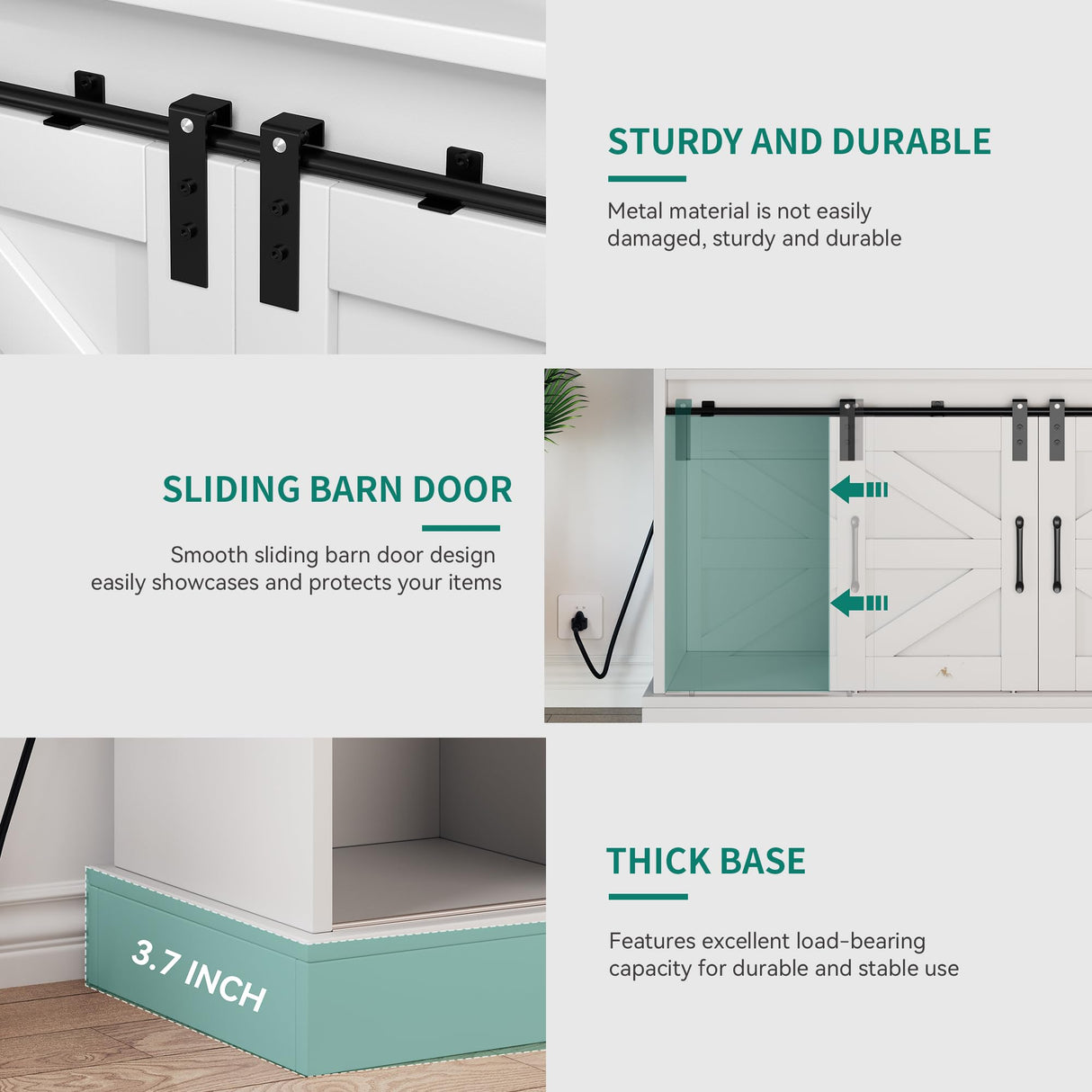 YITAHOME Buffet Cabinets with Storage, 47" Coffee Bar with Goblet Holder & Power Outlet, Farmhouse Sideboard Cabinets with Sliding Barn Doors for Kitchen, Living Room (White) YITAHOME