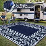 HUGEAR RV Outdoor Rug Waterproof Mat 9'x12' Camping Carpet Blue Outside Area Rugs Reversible Rugs for Deck Entryance Porch Picnic Balcony Beach HUGEAR