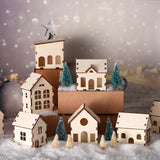 Hiboom 12 Pcs DIY Christmas Village Sets Wood Village Houses Christmas Mini Wooden House Gift for Winter Xmas Party Decorations Hiboom