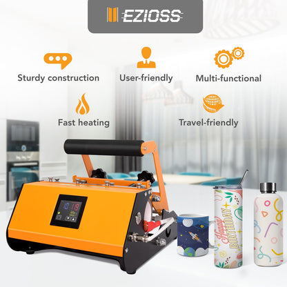 Tumbler Heat Press Machine - EZIOSS Versatile Mug Press for 30, 20, 16, 15, 11 OZ Cups - with Thermal Transfer Paper, Tape & DIY Free Template - Ideal Sublimation Printers for Heat Transfer - Orange