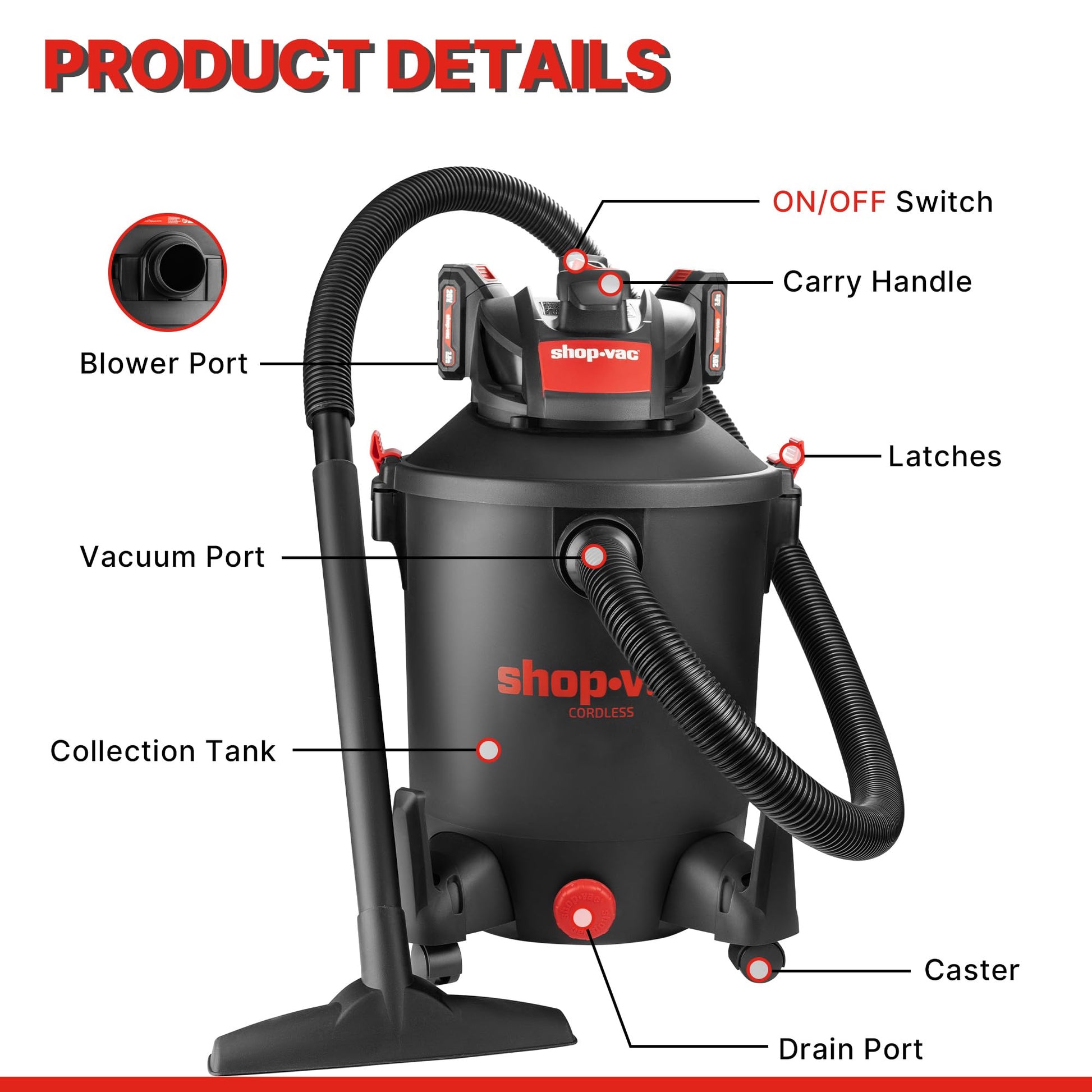 Shop-Vac 10 Gallon Wet Dry Vacuum Cleaner, 8.0 Peak Kpa Shop Vacuum with Blower Function, Cordless Vacuum Cleaner for Pet Hair, Jobsite, Garage, Home & Workshop - WoodArtSupply