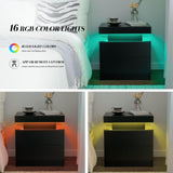 Cubehom Black Nightstand LED Set of 2 Black Bedside Table LED Night Stand with LED Lights Modern End Side Table with 2 Drawers for Bedroom Cubehom