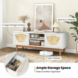 Tangkula TV Stand for 55 Inch TVs, Mid Century Modern Entertainment Center w/2 Drawers & Bamboo Woven Fronts, TV Console Table Media Cabinet w/Solid Wood Legs for Living Room (White, 47.5”, for 55"TV) Tangkula