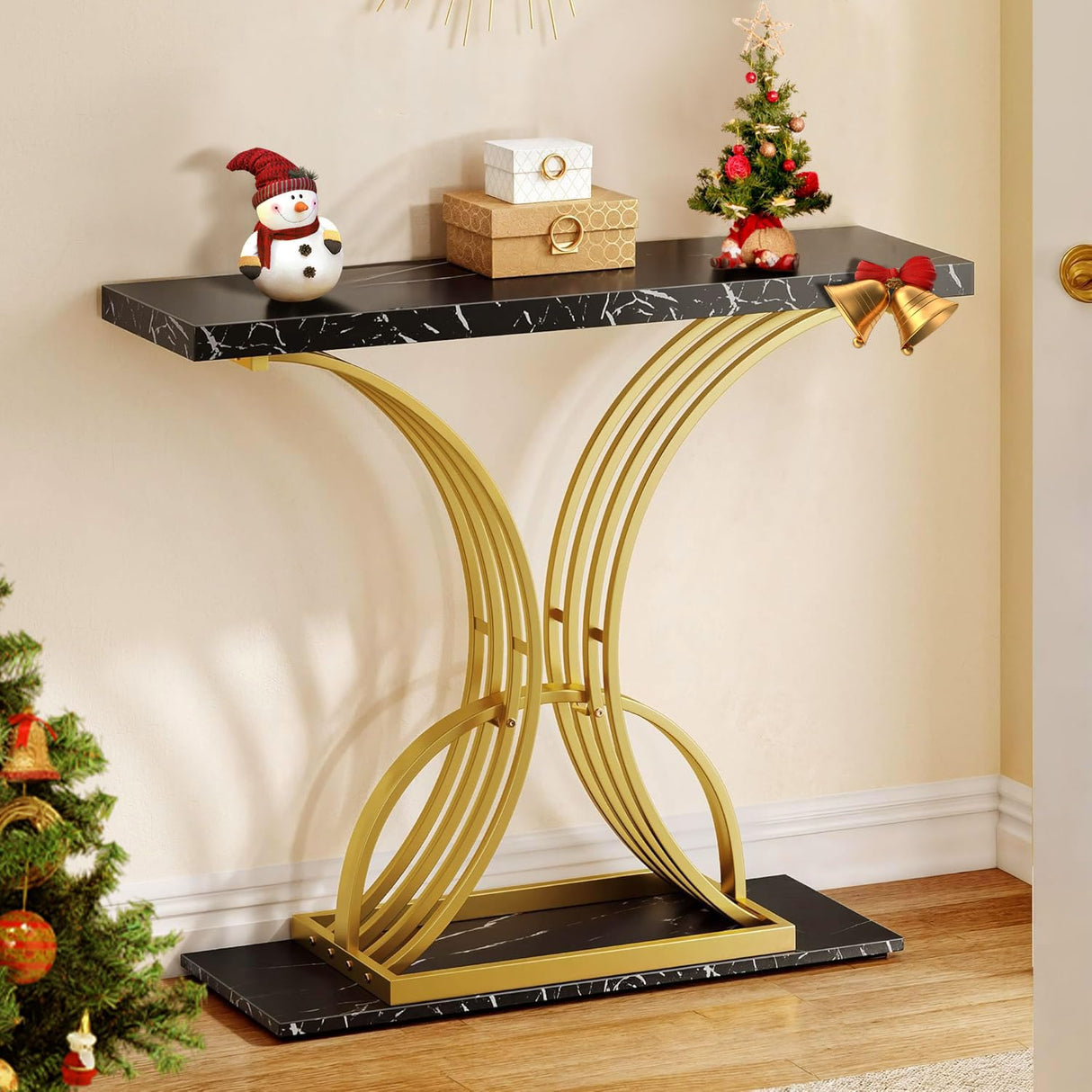 YITAHOME Gold Console Table, Modern Sofa Table for Living Room, Hallway, 40 inch Narrow Entryway Table, Faux Marble Black YITAHOME
