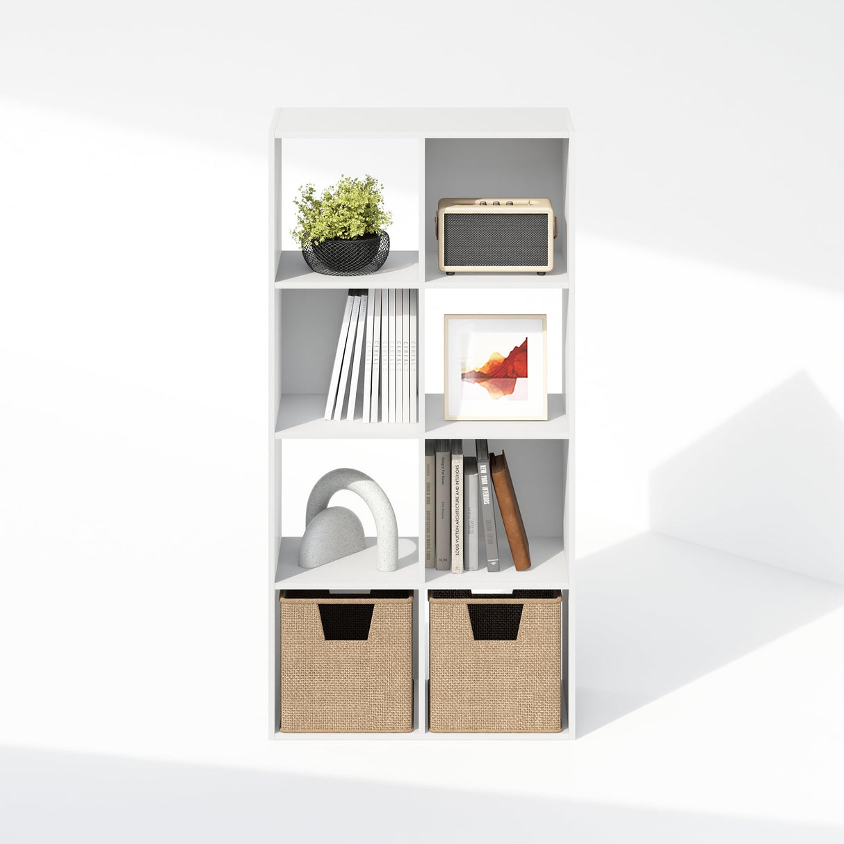 Furinno Pelli Cubic Storage Cabinet, Bookcase, Bookshelf, 8-Cube, White Furinno