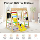 Costzon Indoor Jungle Gym, 8-in-1 Montessori Climbing Toys for Toddlers with Double-Sided Slide, Climbing Rock/Net, Indoor Wooden Playground Climber Playset for Kids 3+ Years Birthday Costzon