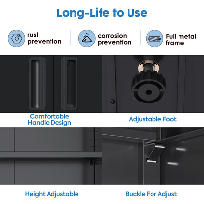winbingon 71" Locking File Cabinet,Metal Storage Cabinet with 2 Doors and 4 Adjustable Shelves,Locking Tool Cabinet for Office,Home,Garage,Gym,School (Black),Requires Installation
