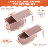 Pavsrmy 2 Pack Pullman Loaf Pan with Lid, 1 lb/0.5 lb Dough Capacity, Premium Non-Stick Sandwich Bread Loaf Pan with Lid, Carbon Steel Corrugated Bread Toast Box Mold with Cover for Baking Pavsrmy