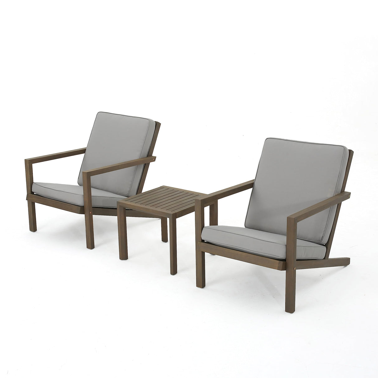 Christopher Knight Home Leah Outdoor Acacia Wood Chat Set with Water Resistant Cushions, 3-Pcs Set, Grey Finish / Grey Christopher Knight Home