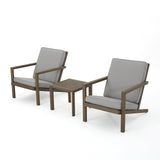 Christopher Knight Home Leah Outdoor Acacia Wood Chat Set with Water Resistant Cushions, 3-Pcs Set, Grey Finish / Grey Christopher Knight Home