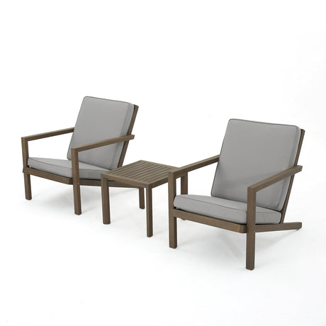 Christopher Knight Home Leah Outdoor Acacia Wood Chat Set with Water Resistant Cushions, 3-Pcs Set, Grey Finish / Grey Christopher Knight Home