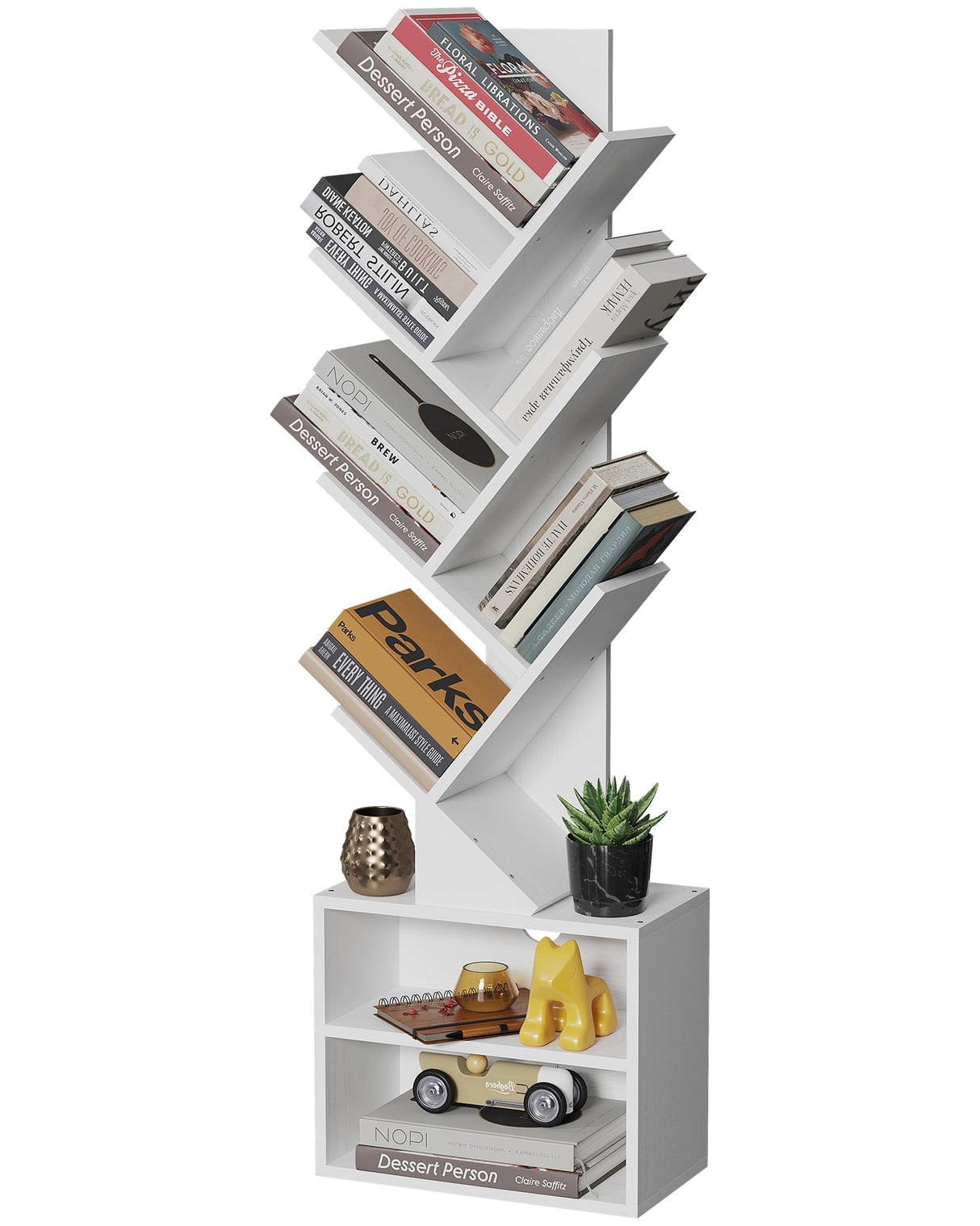 SUNMORY 6 Tier Tree Bookshelf, Tall Bookcase with Storage Cabinet, Modern Narrow Bookshelves Organizer, Floor Standing Book Shelf for Bedroom/Living Room/Home Office/Corner, White SUNMORY