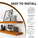 Beneouya 24 Inch Floating Shelves, Bathroom Wooden Shelves for Wall Mounted, Rustic Farmhouse Floating Shelves, Solid Wood Wall Shelves for Storage, Set of 2, Honey Oak Beneouya