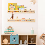 Fun Memories Nursery Book Shelves - Rustic Natural Solid Wood Floating Bookshelf for Kids - Wall Book Shelves for Kids Room (Natural, 32inch - 2P) Fun Memories