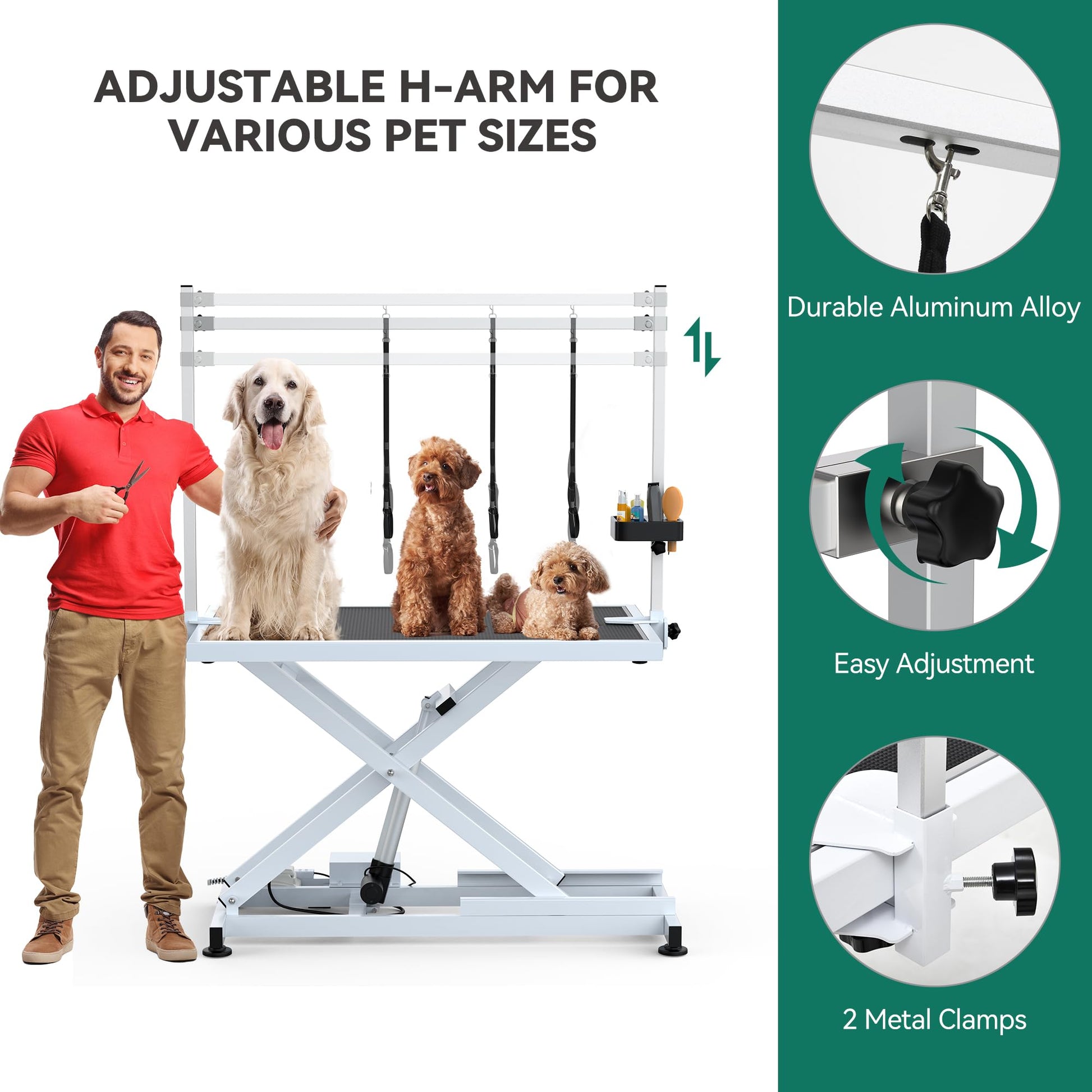 YITAHOME 50" Electric Dog Grooming Table Professional Heavy Duty Pet Grooming Table for Dogs at Home, Aluminium Adjustable Overhead Arm & Tool Organizer, Large Pet Grooming Station White - WoodArtSupply