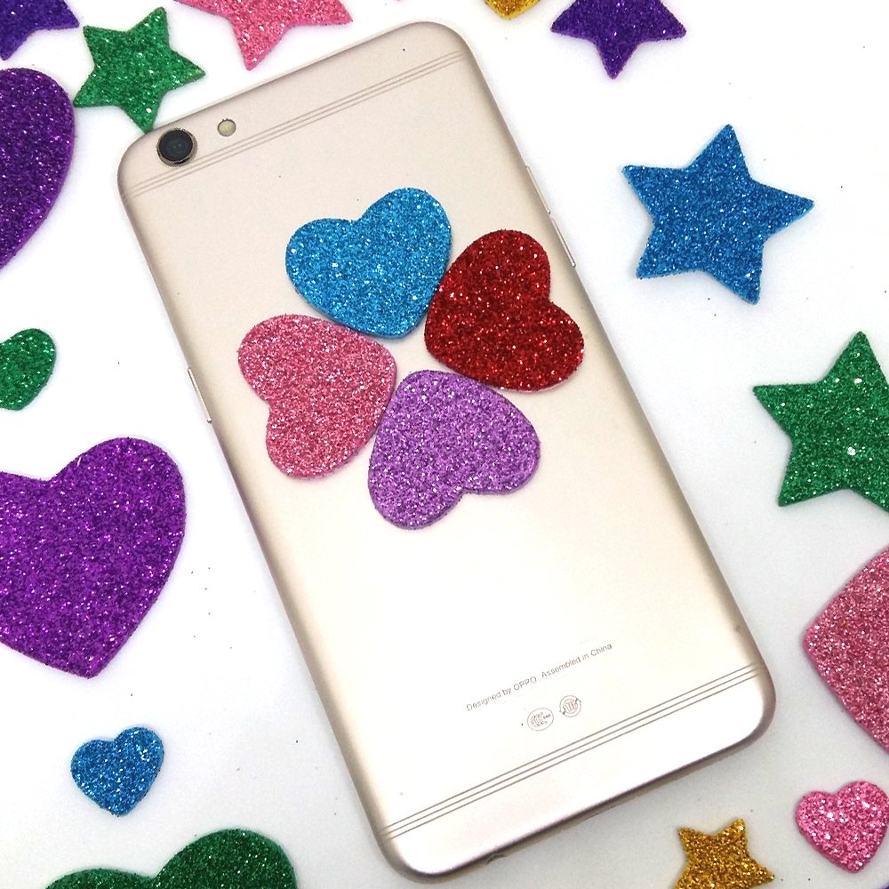 260 Pieces Colorful Glitter Foam Stickers Self Adhesive Stars Mini Heart Shapes Glitter Stickers, Kid's Arts Craft Supplies Greeting Cards Home Decoration Stars&Heart Shapes TTSAM