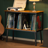 Record Player Stand with Adjustable Divider, Vinyl Storage Holder Up to 200 Albums, Mid-Century Large Record Player Table, Vinyl Holder Turntable Stand End Table Storage Rack for Bedroom & Living Room Simple Serenity