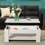 Panana Modern Lift Up Top Coffee Table with Hidden Storage and 1 Shelf Wooden Tea Table Sofa End Table for Living Room, Office, 39.4" x 19.7" x 18.5" (White) Panana