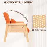 Furmax Accent Chair with Rattan Armrests, Mid Century Modern Lounge Armchair for Living Room, Single Upholstered Leisure Reading Chair with Waist Pillow and Wooden Frame,Set of 1 Furmax