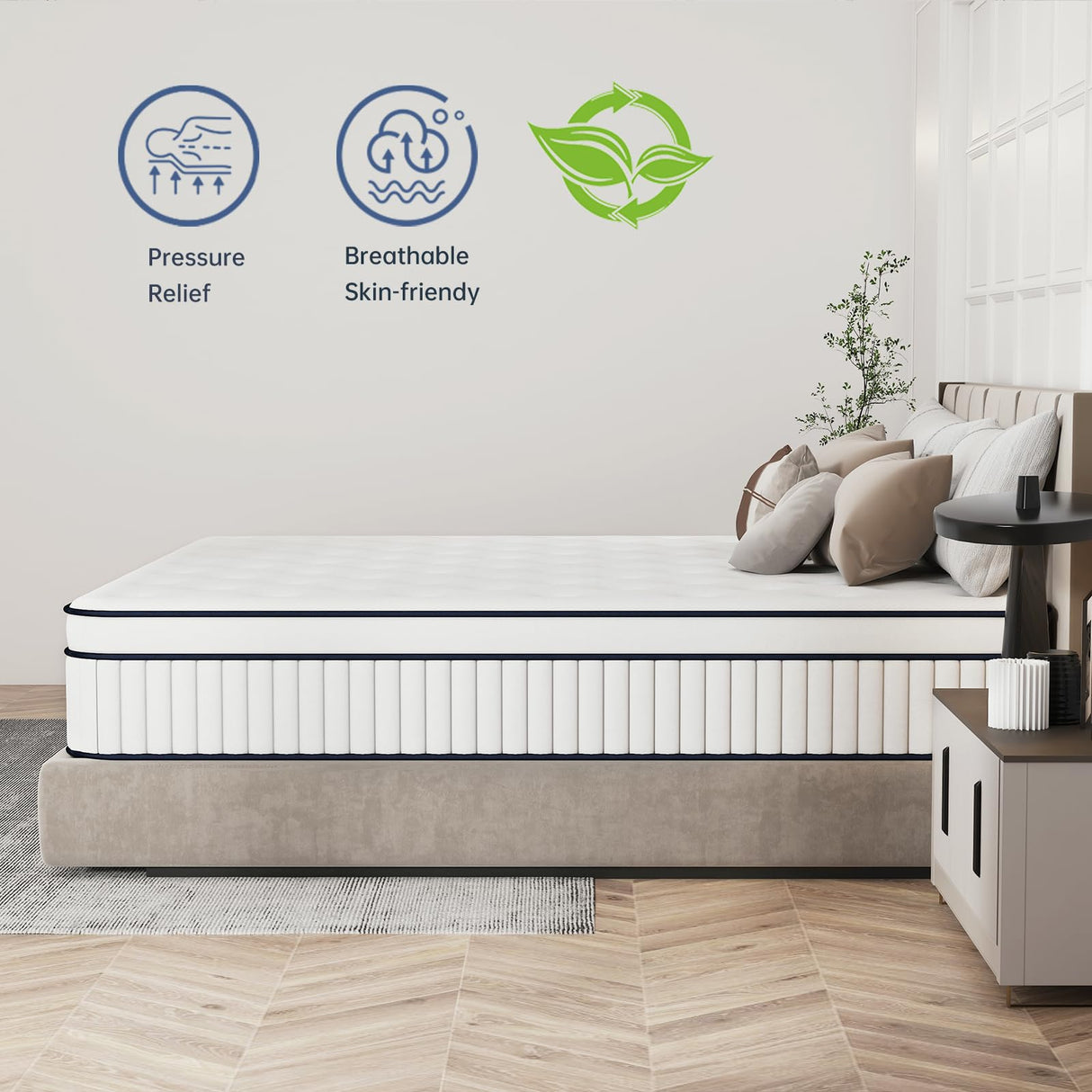 SUAYEA Queen Mattress, 14 Inch Queen Size Mattress in a Box, Hybrid Matterss with Pocket Spring and Soft Foam, Ultimate Motion Isolation, Strong Edge Support, Medium Firm SUAYEA
