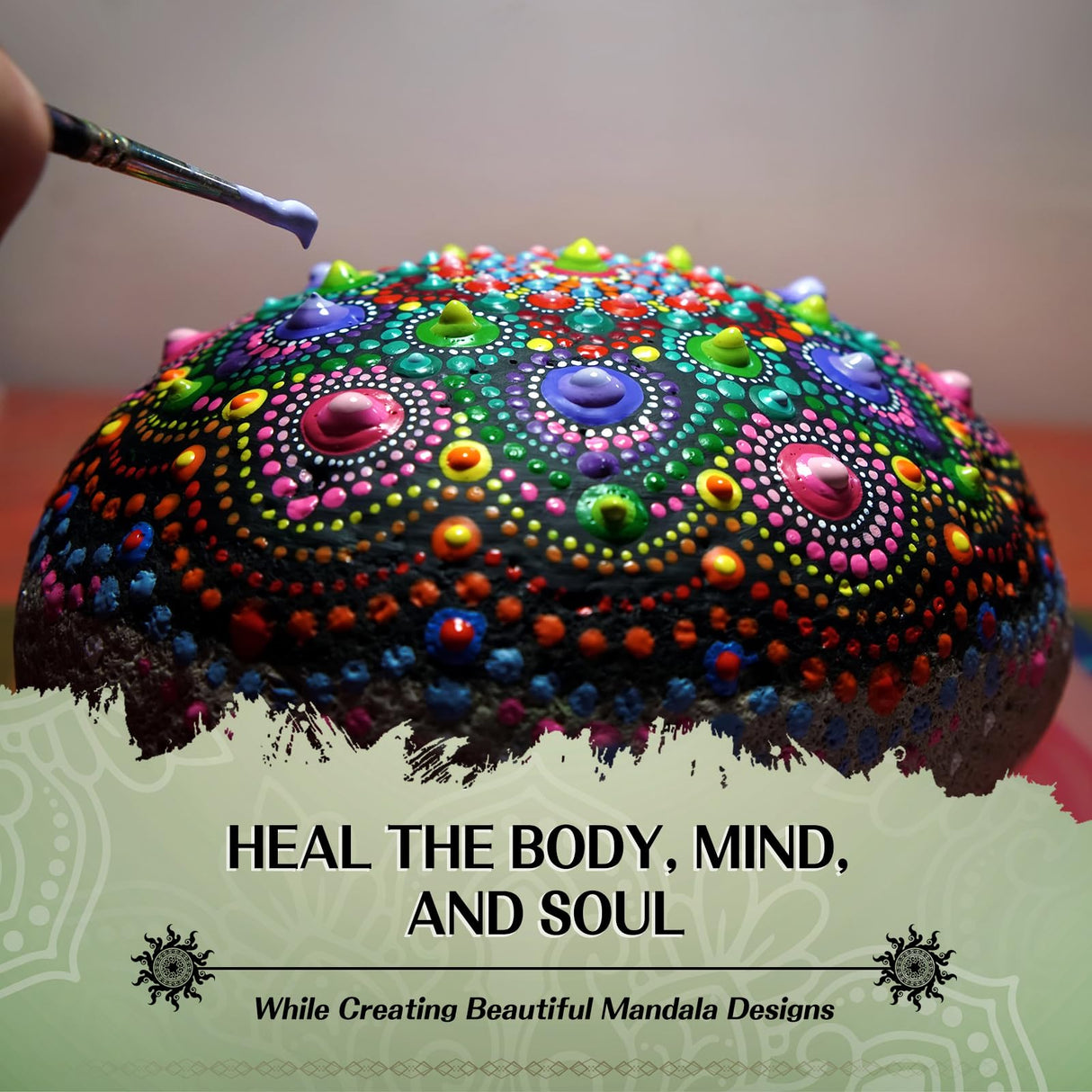 Potchen 10 Pcs Mandala Rock Painting Kit Mandala Dotting Tools Kit Wooden Rocks Dot Paint Stencils Tool Set for Adults Arts Drawing Home Decor Activity DIY Mothers Day Gift Potchen