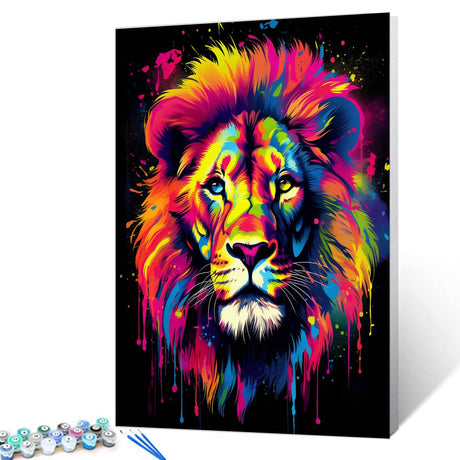 Tucocoo Lion Portrait Paint by Numbers Kits 16x20inch Canvas DIY Digital Oil Painting for Adults with Brushes and Acrylic Pigment-Colorful Graffiti Animal Picture for Home Decor Gifts (Without Frame) Tucocoo