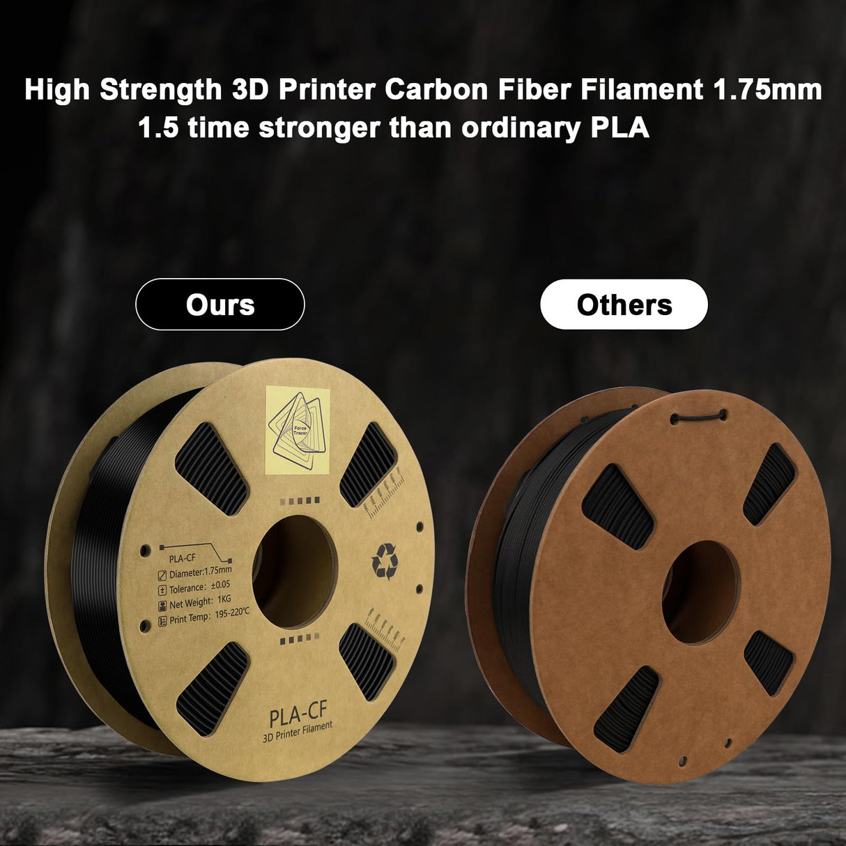 Carbon Fiber Filament 1.75mm - Reinforced 3D Printer Filament - Black pla 3D Filament - PLA-CF 1.75 Filament - 340m Spool (2.2 LBS) for 3D Printers Force Tracer