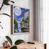 SKRYUIE 5D Diamond Painting Wolf and Eagle Full Drill Paint with Diamond Art Kits for Adults, Moonlit Wolf DIY Painting by Number Kits Rhinestone Wall Home Decor 30x40cm (12"x16") SKRYUIE