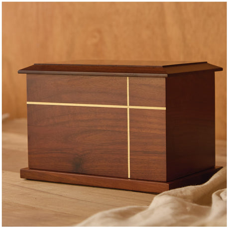 Aspen Studio Cross Urn Walnut Wooden Urn for Cremation Ash Handcrafted Solid Wood Urn Up to 235lbs for Adult Human Ashes Decorative Urns TSA Approved Wooden Urn Aspen Studio