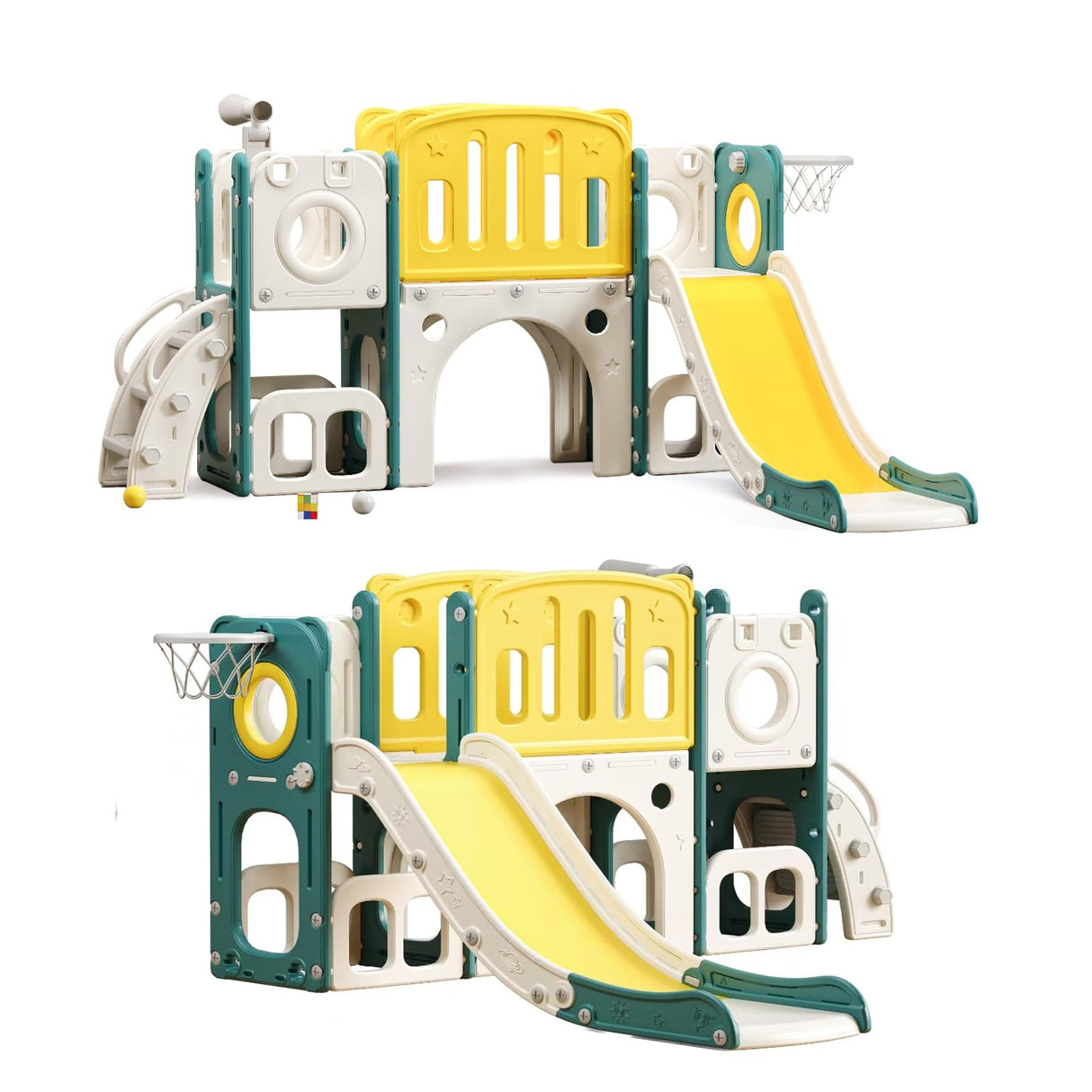 8 in 1 Toddler Slide Set, Kids Slide for Toddlers, Toddler Climber Slide PlaySet with Basketball Hoop,Outdoor Indoor Playground for Toddlers Upgraded MOCUTEEN