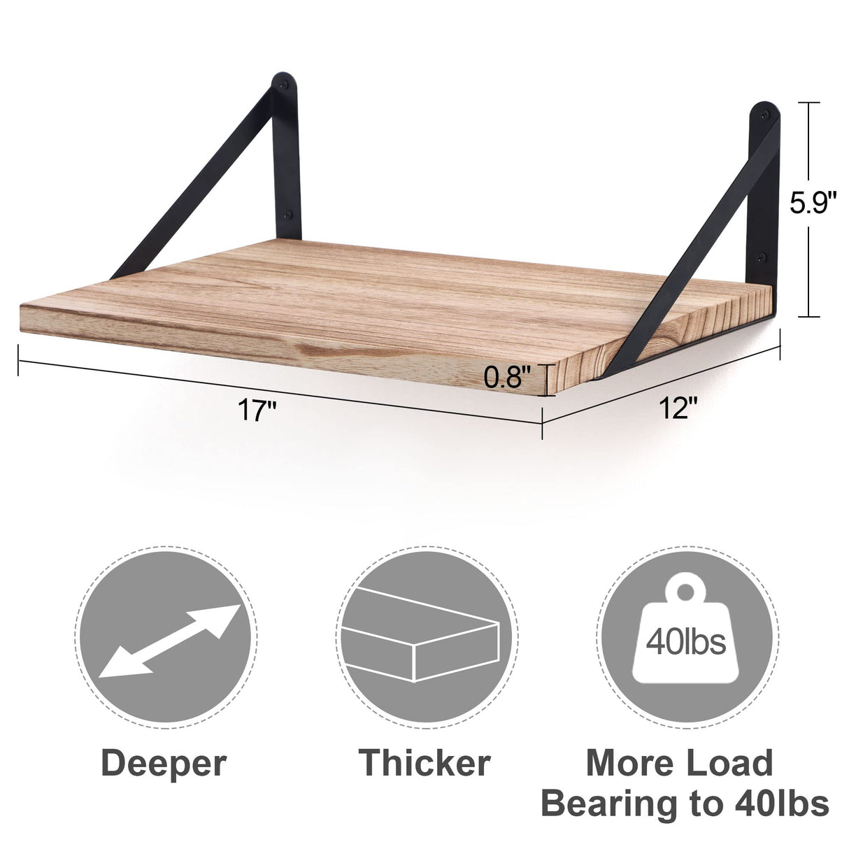 Floating Shelves for Wall, 12 Inch Deep Floating Shelves Set of 2, 16W x 12D Rustic Farmhouse Shelves Wide Display Ledges for Living Room Kitchen Bathroom Bedroom - Carbonized Black Marsmiles