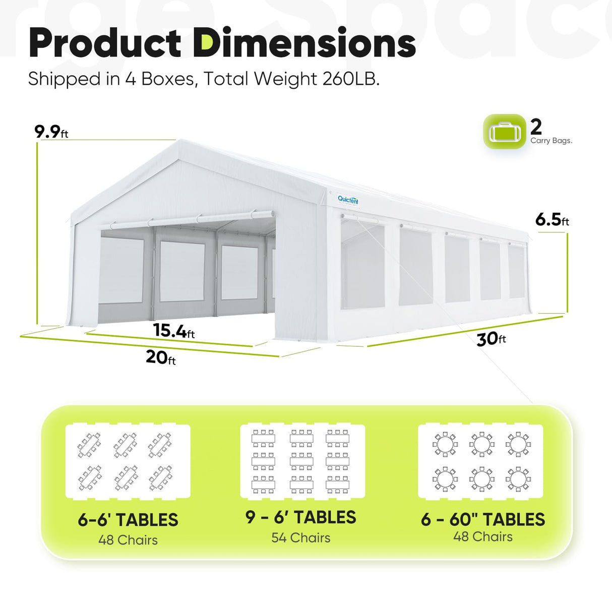 Quictent 20x30 Party Tent Heavy Duty Outdoor Canopy Tent Carport Wedding Event Shelter BBQ Wedding Tents for Parties with Storage Bags(Mesh) Quictent