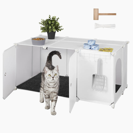 Hzuaneri Cat Litter Box Enclosure, Small Pet Enclosure, Hidden Cat Litter Box Furniture with Carpet, Easy to Clean, 35.4 x 18.5 x 15.7 inches, Bedroom, Living Room, Balcony, White CB83499WT