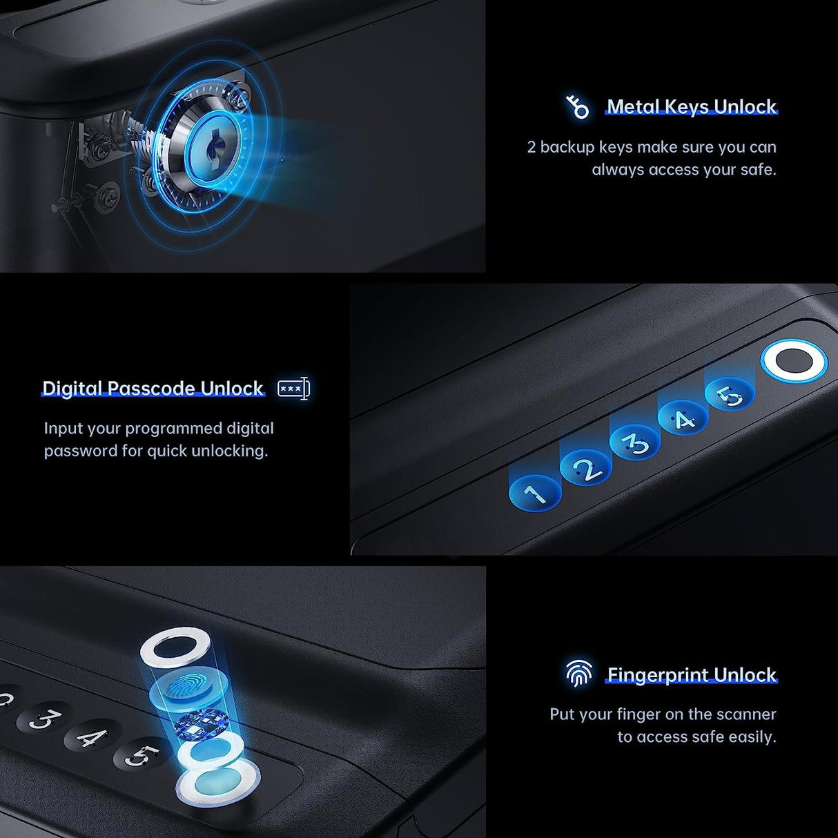 ONNAIS Alloy SE Rechargeable Portable Gun Safe, Biometric Gun Safe for Pistols, Fingerprint Handgun Safe with Keys, Keypad, Pistol Safe for Travel Nightstand Beside Home ONNAIS