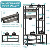 BON AUGURE Industrial Hall Tree with Bench and Shoe Storage, Grey Entryway Bench with Coat Rack, Wooden Metal Coat Tree with Hooks, 5 In 1 Multifunctional Shoe Bench and Wall Rack (Dark Gray Oak) BON AUGURE