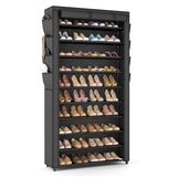 VTRIN Tall Shoe Rack with Cover, 10 Tier Shoe Organizer Storage for 50-55 Pairs Shoes and Boots Large Capacity Shoe Shelf with 8 Pockets Free Standing Shoe Rack for Closet, Entryway, Garage VTRIN